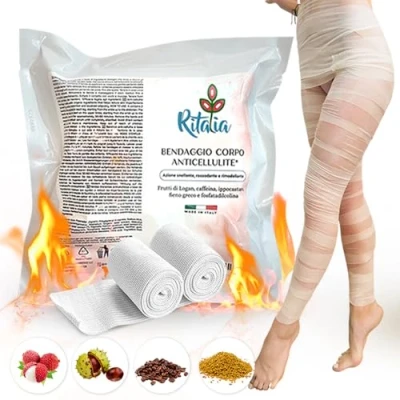 Imagen de Ritalia® VENDAS FRIAS piernas acción DRENANTES REDUCTORAS y REAFIRMANTE activos 100% VEGANOS 2 vendajes extra largos para celulitis gluteos abdomen caderas