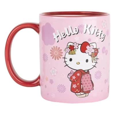 Imagen de Konix Hello Kitty Taza termorreactiva 320 ml Motivo de kimono Rojo