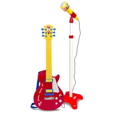 Imagen de Bontempi Rock Guitar with Stand Microphone, Color Rojo y Amarillo (24 5832)