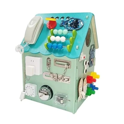 Imagen de Casa de Actividades Montessori Space Azul Space, Cubo para bebé 1 a 4 años, Juego Habilidades motoras bebé, clasificador Formas.