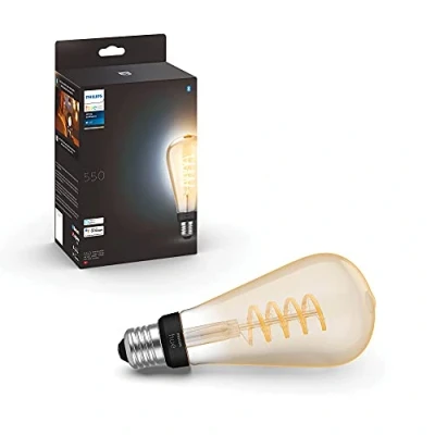 Imagen de Philips Hue Bombilla Led Inteligente Filamento, Luz Blanca de cálida a fría, casquillo E27 ST72, 7W 550 Lúmens, Compatible con Alexa y Google Home