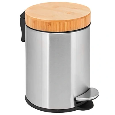 Imagen de Bremermann Cubo de baño con tapa bambú, 3 l, color acero inoxidable mate