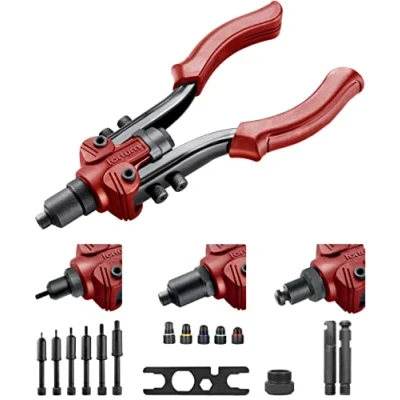 Imagen de Fortum Remachadora manual para remaches ciegos y roscados, alicates tuercas de remache M3 M10 pop aluminio, latón, acero inoxidable, incluye pasadores tracción