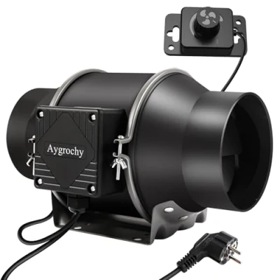 Imagen de Aygrochy 150mm Ventilador de extracción ajustable 595 m3/h, Extractor Aire con controlador velocidad variable Para Baño, Booster, Tienda cultivo, Garage, Cucina.