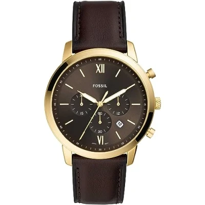 Imagen de Fossil Reloj para Hombre Neutra Chrono, Movimiento cronógrafo, 44mm Caja de acero dorada con correa piel, FS5763