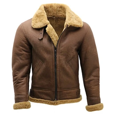 Imagen de Infinity Leather Chaqueta de Aviador Volador Cuero Bombardero la Segunda Guerra Mundial Piel Oveja Marrón B3 Para Hombre
