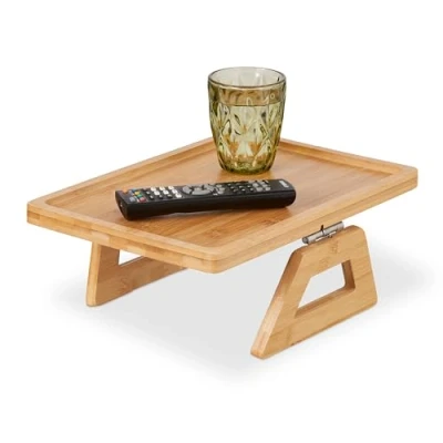 Imagen de Relaxdays Bandeja de Sofá para Reposabrazos, Bambú, Cuadrada, Servir Bebidas y Comida, 35 x 26,5 cm, Natural