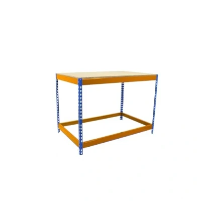 Imagen de SimonRack Banco de Trabajo Taller, Mesa Carga Máxima 400 kg, 900x1800x750 mm, Bricolaje, Azul/Naranja/Madera BT Basic