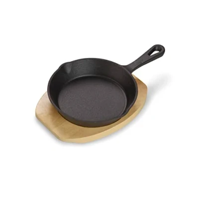Imagen de ECHTWERK sartén de hierro fundido, mini sartenes con tabla servir, pequeña para barbacoa, ya horneada, apta horno, barbacoa e inducción, ideal cocinar y servir