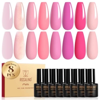 Imagen de ROSALIND Esmaltes Semipermanentes Rosa, 8 Color Rosa Claro Neón Para Uñas, Soak Off UV Pintauñas Semipermanente Nail Art Manicure Regalo