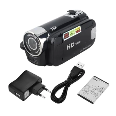 Imagen de Videocámara con Cámara de Video, Rotación Full HD 16X Digital Alta Definición Video DV Vlogging Grabadora para Fiesta en Casa, Picnic Al(Enchufe Negro la UE)