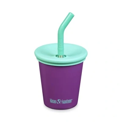 Imagen de Klean Kanteen Taza infantil de acero inoxidable 10 onzas con tapa pajita antiderramades, color uva brillante