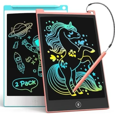 Imagen de Pizarra LCD de Escritura (2 Unidades, 8,5 Pulgadas, Tableta para niños y Adultos, borrable, Reutilizable, con botón borrado Cerradura), Color Azul Rosa