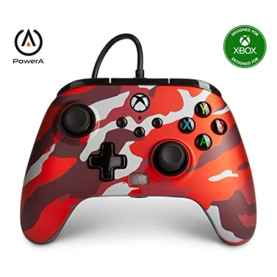 Imagen de Power a Mando con Cable, Salida de Audio y Botones Programables, Color Rojo Camo Metálico Para Xbox One Serie X (Xbox Series X)
