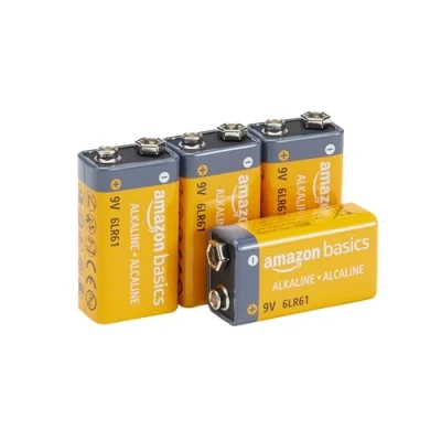 Imagen de Amazon Basics Pilas alcalinas de 9 voltios, gama Everyday, Paquete 4 (9V/6LR61) (el aspecto puede variar)