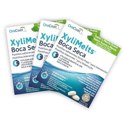 Imagen de OraCoat XyliMelts 120 pastillas adhesivas contra la sequedad de boca Discreto Se puede utilizar durante el sueño Vegano Menta suave