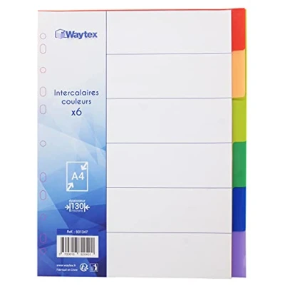 Imagen de WAYTEX 931347 Intercalarios A4 (6 teclas, polipropileno, colores intensos con índice de