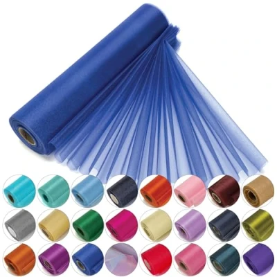 Imagen de Trimming Shop 25m X 29cm Nieve Organza Fina Rollos Real Azul con Purpurina Tela Perfecto como Navidad, Boda o Decoración Fiesta