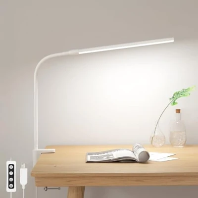 Imagen de Lepro Lámpara LED Escritorio, Escritorio con Pinza, de Mesa Regulable Cuidado Ojos, 3 Modos Luz, 10 Nivel Brillo, Flexo para Oficina, Cabecera, Estudio, Blanco