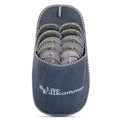 Imagen de ONVAYA Zapatillas de huéspedes antideslizantes conjunto 6 Zapatilla fieltro Willkommen bienvenido gris