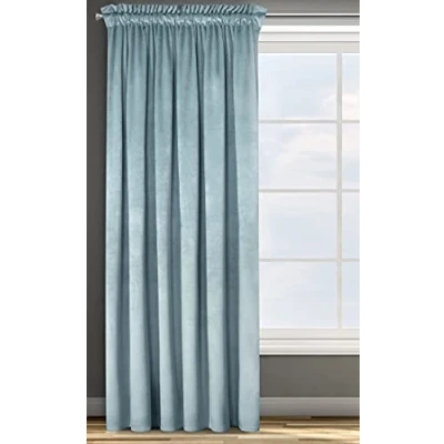 Imagen de Eurofirany Rosa Cortina Opaca Terciopelo con Cinta de 1 Unidad, Panel, Suave, Drapeado, Clásico, Elegante, Salón, Dormitorio, 200 g/m², 135x300 cm, Azul Marino