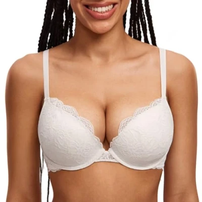 Imagen de DOBREVA Sujetador Push Up Encaje con Relleno Aros Escote Moldeado para Mujer Coco Blanco 90E