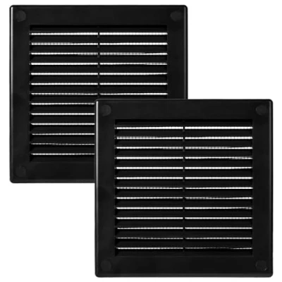 Imagen de Vent Systems 250 x mm 2 piezas negro cubierta de Ventilación rejillas planas cuadradas Protección contra insectos integrada HVAC para baño, oficina en casa