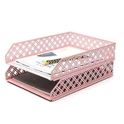 Imagen de Exerz Bandejas de correo 2pz apilable, para cartas, Organizador escritorio, Metal malla Oficina, Escuela