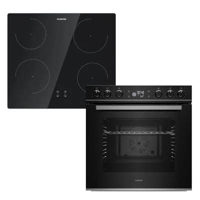 Imagen de Klarstein ControlSync Horno y Placa de Inducción 72L, 9 Funciones, Temporizador Digital, Bloqueo Infantil, 4 Zonas con Booster, Diseño Cristal Negro, Clase Energética A