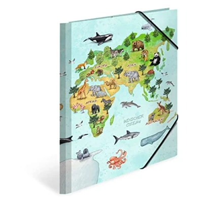 Imagen de HERMA carpeta A4 del mapa mundo, de cartón con diseño guardería, goma, solapas interiores e impresión interior para niños, niñas y niños