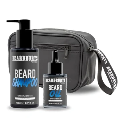 Imagen de Beardburys Kit Cuidado Barba Hombre Profesional Champú para + Aceite Neceser, Aroma Clásico, Vegano Regalos Originales