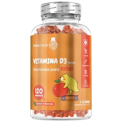 Imagen de Vitamina D3 para Niños, 1000UI por Porción, 120 Gominolas 4 Meses de Suministro Sabor a Naranja Contribuye al Funcionamiento Normal del Sistema Inmune y Crecimiento los Huesos