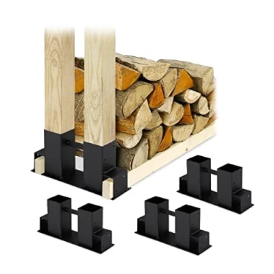 Imagen de Relaxdays Set de 4 Ayudas para Apilar Leña, Construye tu Propio Estante Troncos, Soporte Briquets, Metal, Negro, Acero, 16 x 34 10 cm