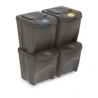 Imagen de Set de 4 cubos basura KEDEN SORTIBOX papelera reciclaje, gris, volumen 4x25L