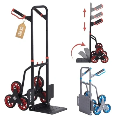 Imagen de Arebos carretilla para escaleras, plegable, con neumáticos de goma dura y marco acero, transporte mudanzas objetos pesados, antracita