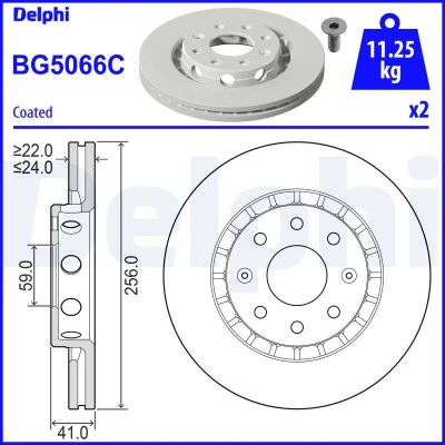Imagen de DELPHI BG5066C Disco de freno 256 24 6 ventilado revestido sin procesar cojinete rueda, anillo sensor ABS CHEVROLET: Aveo / Kalos Hatchback