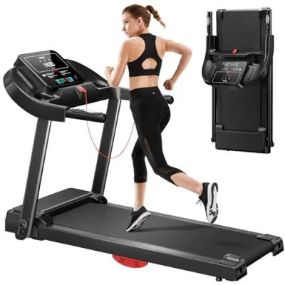 Imagen de UMAY Cinta de Correr Plegable 14 km/h, eléctrica 3,0 HP/2200 W con Monitor frecuencia cardíaca, App y Altavoz, Alfombrilla Caminar silenciosa 12 programas, Carga máxima