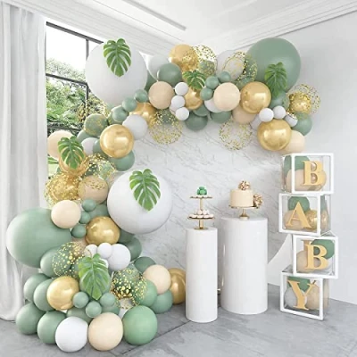 Imagen de Oliva Verde Globo Arco Kit, 111Pcs Salvia Globos Guirnalda con Blanco Oro Confeti Globos, Retro para Niño Cumpleaños Fiesta, Baby Shower Decoración,Jungla Safari Temática Fiesta,Boda