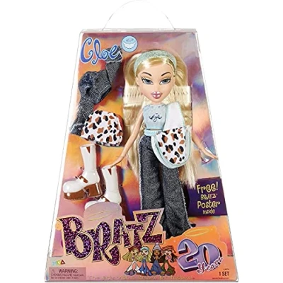 Imagen de Bratz Edición Especial 20 Años Muñeca de moda Cloe Caja holográfica y póster Coleccionable Réplica la versión 2001 Incluye 2 vestidos, zapatos, bolso más