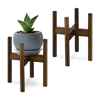 Imagen de Relaxdays Soporte Plantas, Set 2 Portamacetas Bambú, para Maceteros 32 cm Diámetro, Tiesto Regulable y Apilable, Marrón, 35,5 x 37,7