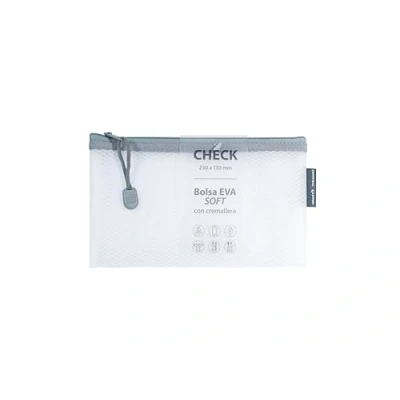 Imagen de Grafoplás Bolsa con Cremallera EVA Soft Check 23x13cm Blanco Tacto Suave Zipper Bag Hecha Goma Transparente Perfecta para Proteger y Transportar Documentos Artículos Pequeños