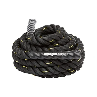 Imagen de Amazon Basics Cuerda de batalla para entrenamiento pesado, 3,8 cm x 12 m, Negro