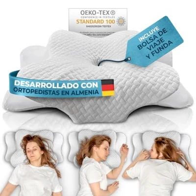 Imagen de Glückstoff® Almohada ortopédica (certificada para Todos los Tipos de sueño) el Dolor Cuello Espuma viscoelástica Cervical ergonómica Dormir Lado Blanco