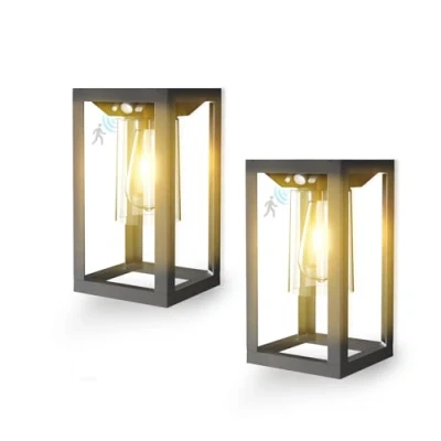 Imagen de Moman Farolas Solares Exterior, 2 Luces de Pared con Sensor Movimiento, 3 Modos Iluminación, IP64 Impermeables Lamparas para Garaje Balcón y Patio