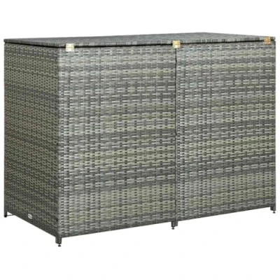 Imagen de vidaXL Cobertizo Doble para Contenedor Basura Caja Caseta Grande Escondite Cubierta Almacenamiento con Tapa Arcón Exterior Ratán PE Antracita