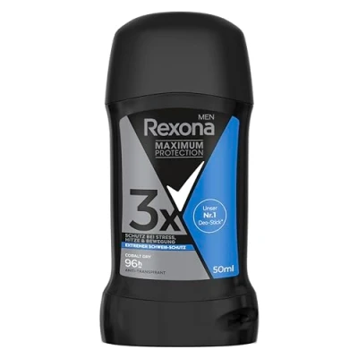 Imagen de Rexona Men Maximum Protection Desodorante en barra cobalt seco antitranspirante con 96 horas de protección contra el sudor y olor corporal, 50 ml