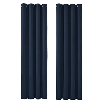 Imagen de Deconovo Cortinas Opacas para Interiores, 2 Piezas, 229 cm de Alto, Modernas con ollados, 117 x (Ancho Alto), Azul Marino