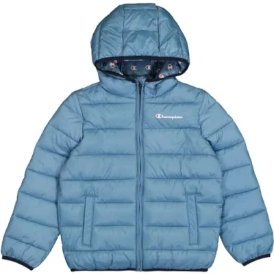Imagen de Champion Script SHOP Hooded Contrast Small LOGO Unisex Chaqueta de invierno para niños, Talla: 13 14a, Dark blue