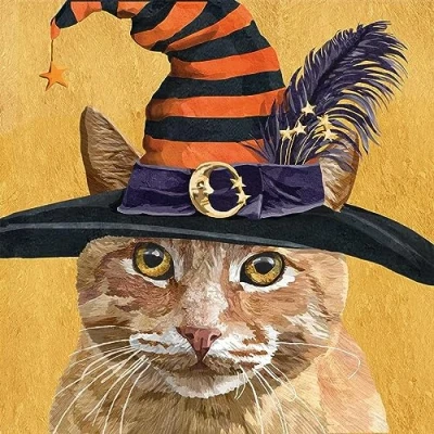 Imagen de 20 Servilletas de papel con diseño gato sombrero bruja para decoración mesa. diseño. También decoupage y (33 x 33 cm)