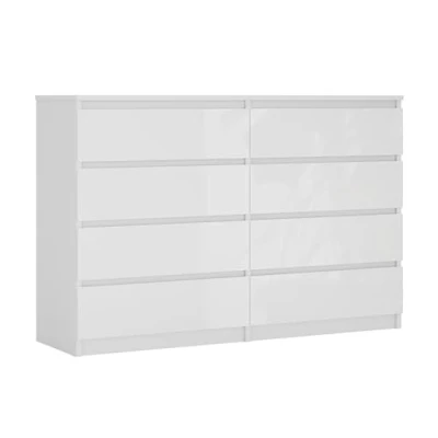 Imagen de 3E 3xE living.com Cómoda 8 cajones 138 cm, Color: Blanco Mate/Blanco Brillante, L: P: 39 A: 102 cm